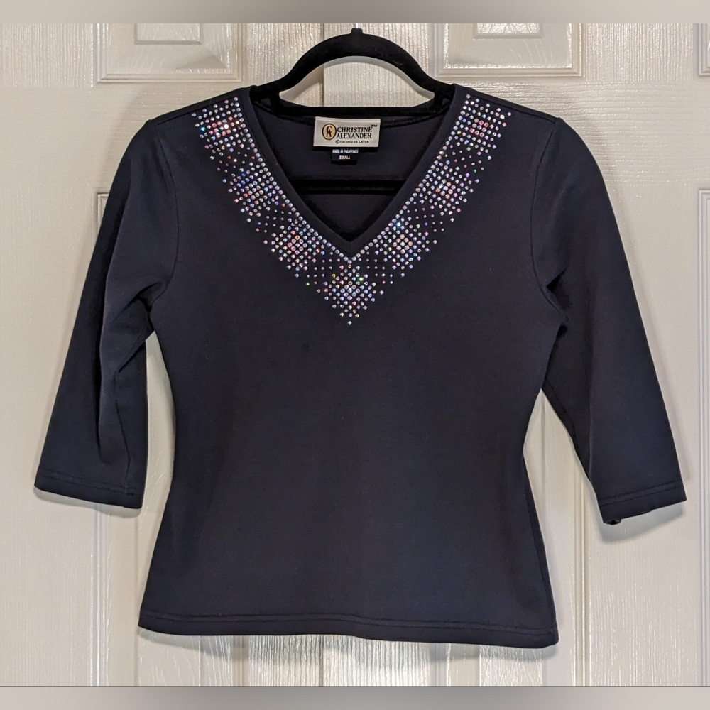 5/$25 Christine Alexander Top with Rhinestone Neckline
